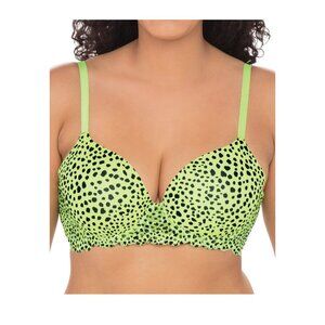NWT No Boundaries Juniors' Ladies Neon Green leopard Print T-Shirt Bra SZ 32C